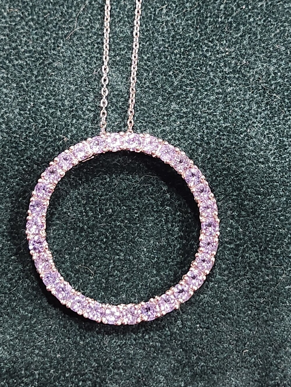 White Gold Plated Tanzanite Crystal Circle Pendant with 18" Necklace